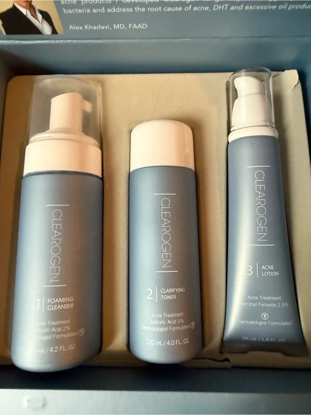 Clearogen Blue Acne Treatment 3-Step Kit - Clarifying Cleanser, Toner & Lotion